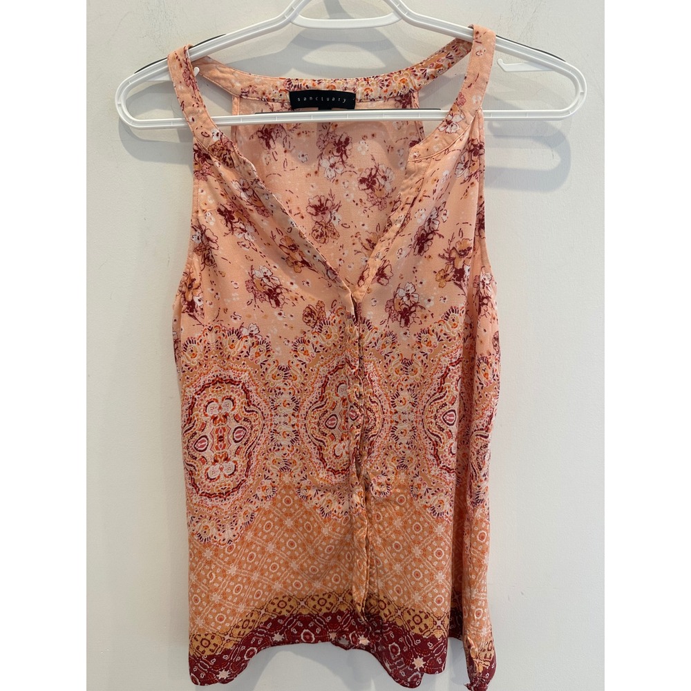 Sanctuary Sleeveless Paisley Floral Blouse Orange Peach Boho Top Medium